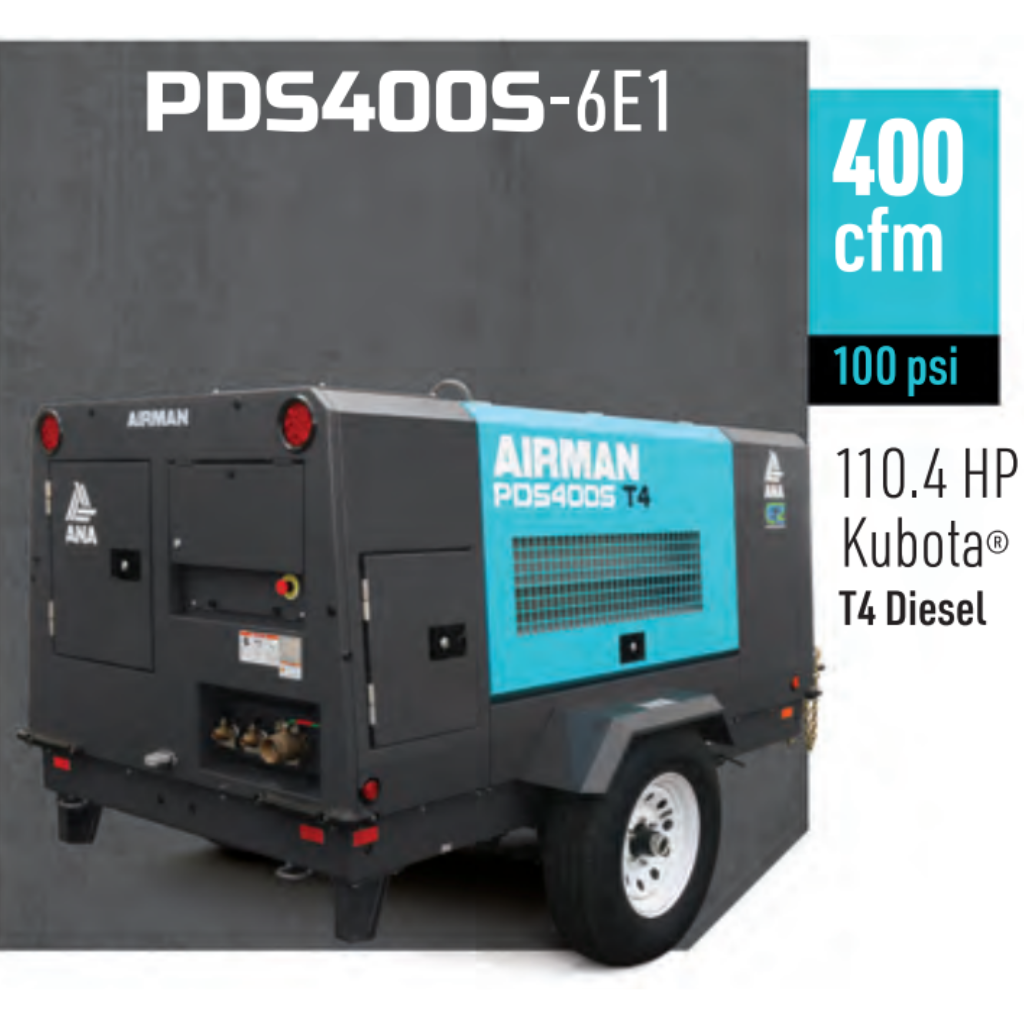 Airman PDS400S 400 CFM 110.4.6 HP Kubota Diesel Trailer Air Compressor
