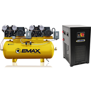 EMAX E450 Silent Dual Piston Air Compressor, Horizontal, 15-20HP, 120-240Gallon, with 115CFM Air Dryer - ESP07D120V1PKG, ESP07D120V3PKG, ESP10D120V1PKG, ESP10D120V3PKG, ESP10D240V1PKG