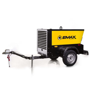EMAX EDS090TR Tow Behind Trailer Mounted Kubota Diesel Driven 90 CFM 24 HP Rotary Screw Air Compressor