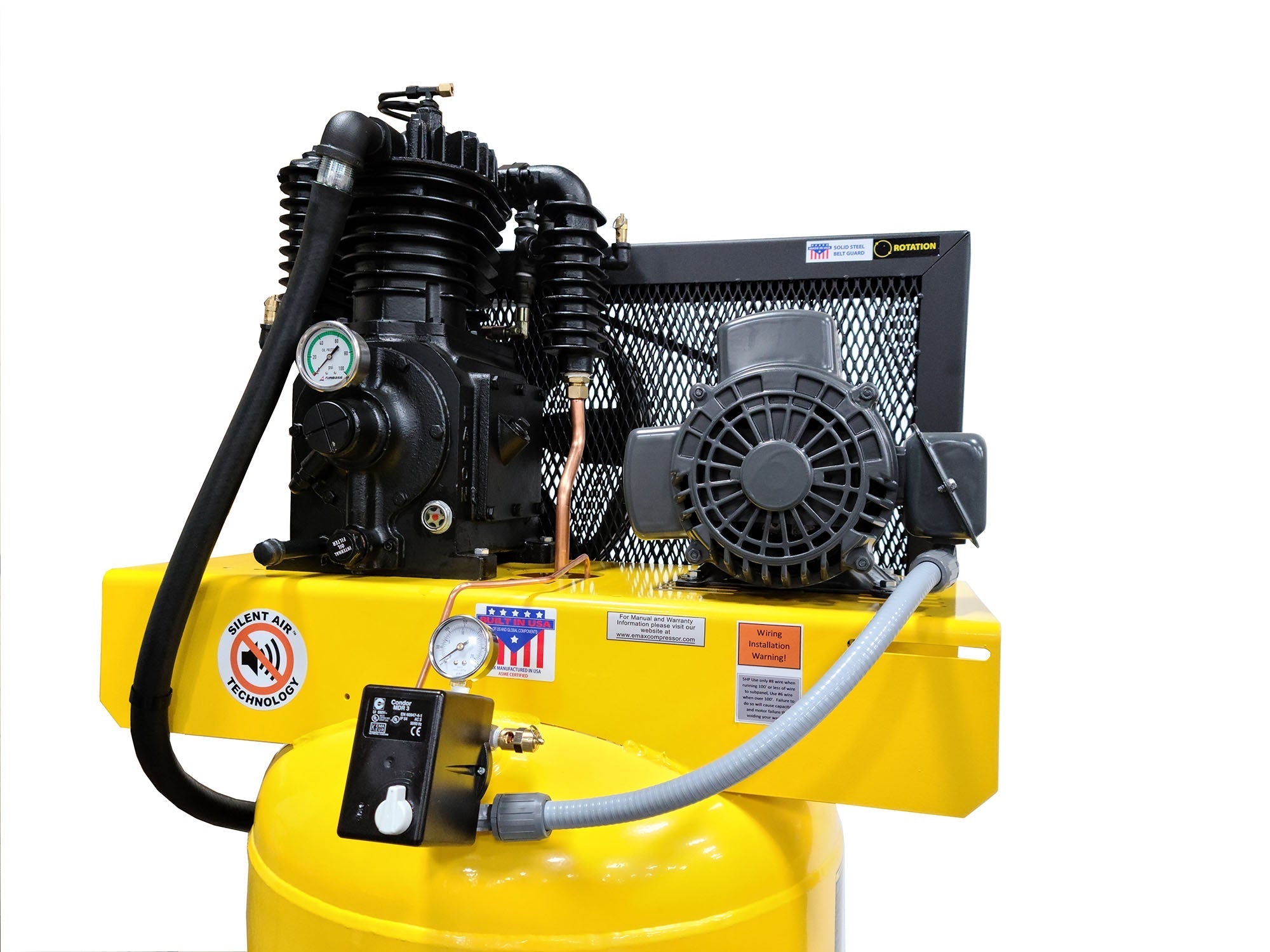 EMAX ES05V080I1 E350 Series – 5 HP Piston Air Compressor, 2 Stage, 1 Phase, 80 Gallon, Vertical, Silent Air System