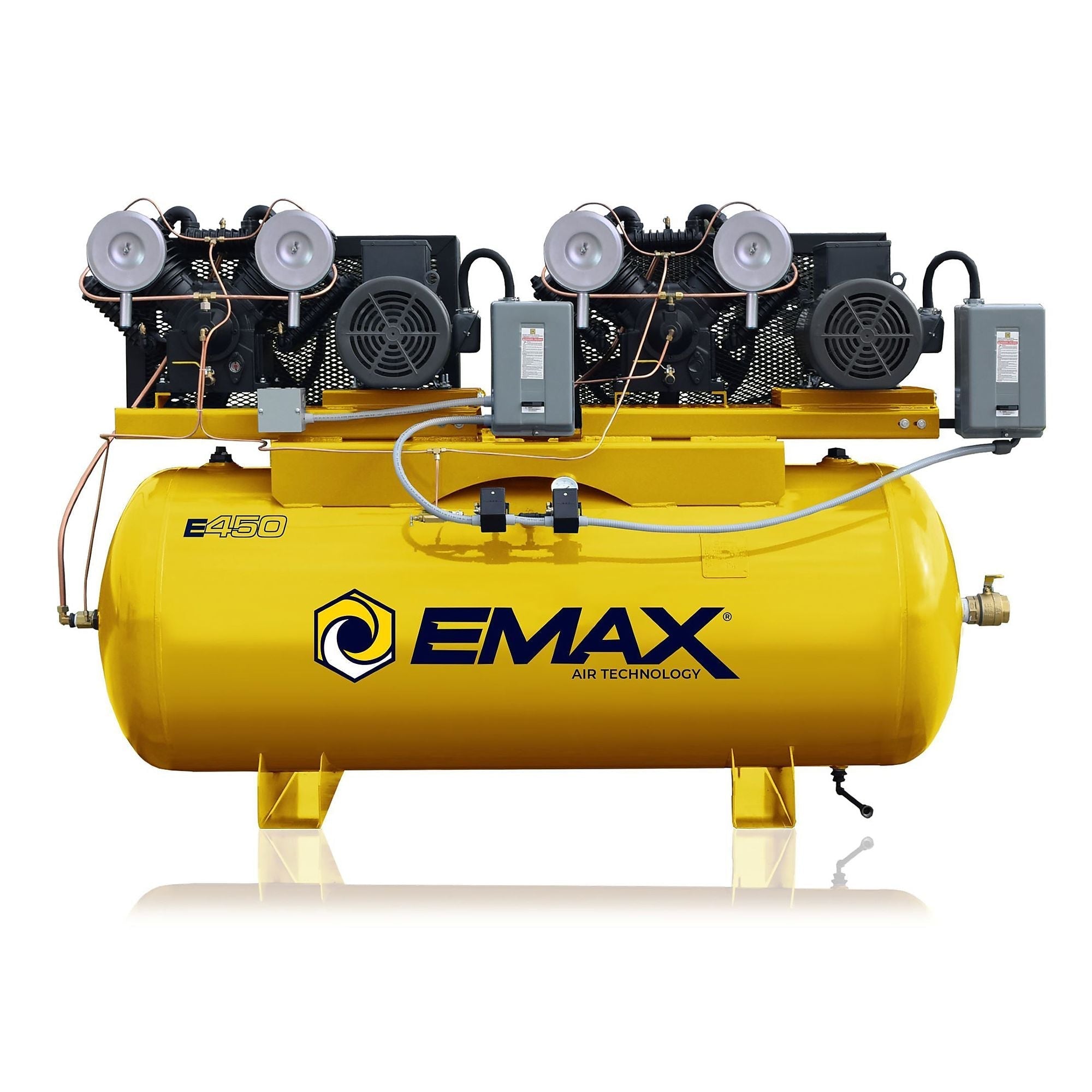 EMAX E450 Silent Dual Piston Air Compressor, Horizontal, 15-20HP, 120-240Gallon, with 115CFM Air Dryer - ESP07D120V1PKG, ESP07D120V3PKG, ESP10D120V1PKG, ESP10D120V3PKG, ESP10D240V1PKG