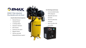 EMAX ESP07V080V3PK E450 Series – 7.5 HP Air Compressor with 30 CFM Air Dryer, 3 Phase, Silent Air System