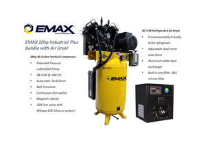 EMAX E450 Series – 10 HP Piston Air Compressor with 58 CFM Air Dryer, 1 Phase, Silent Air System-ESP10V080V1PK