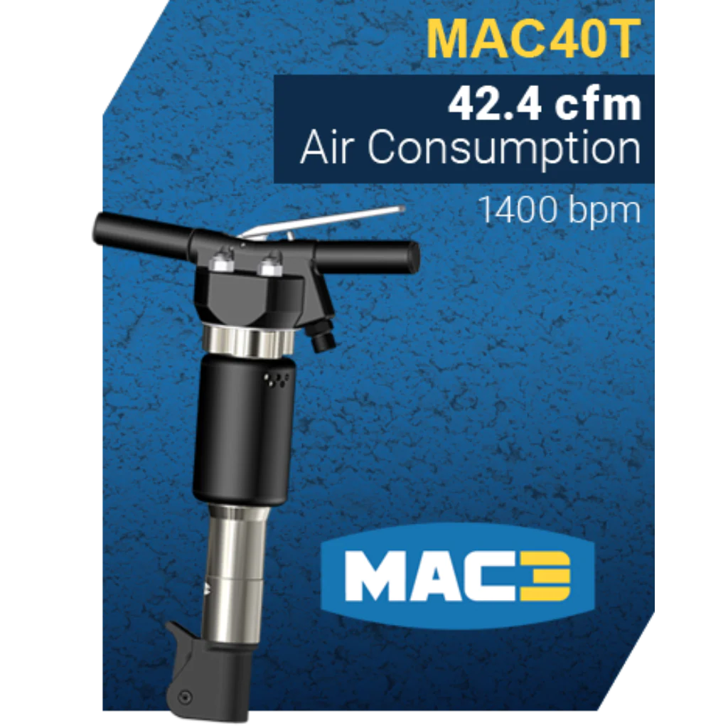MAC3 MAC 40T Rompedor de pavimento neumático 1” x 4¼” con silenciador reductor de ruido