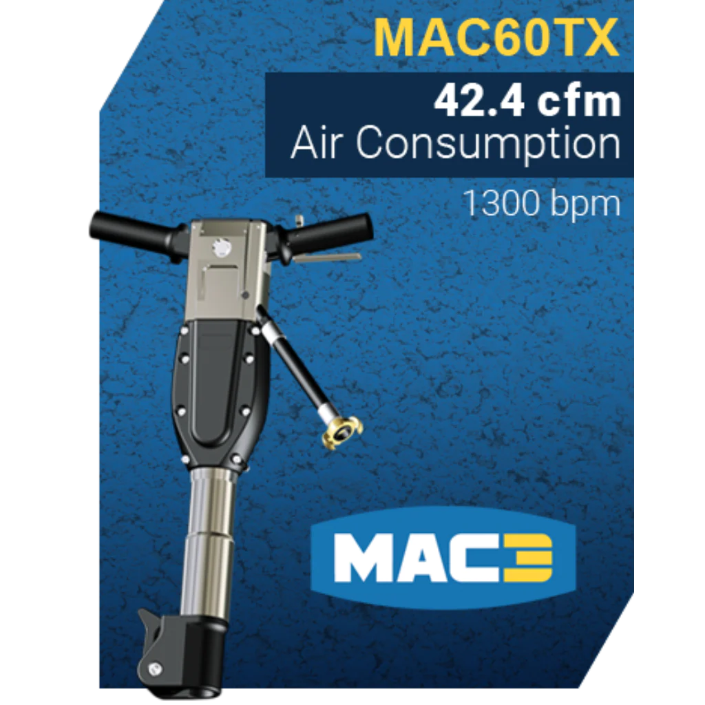 MAC3 MAC 60TX Rompedor de pavimentación neumático Hex de 1,25&quot; - Mangos de reducción de vibraciones