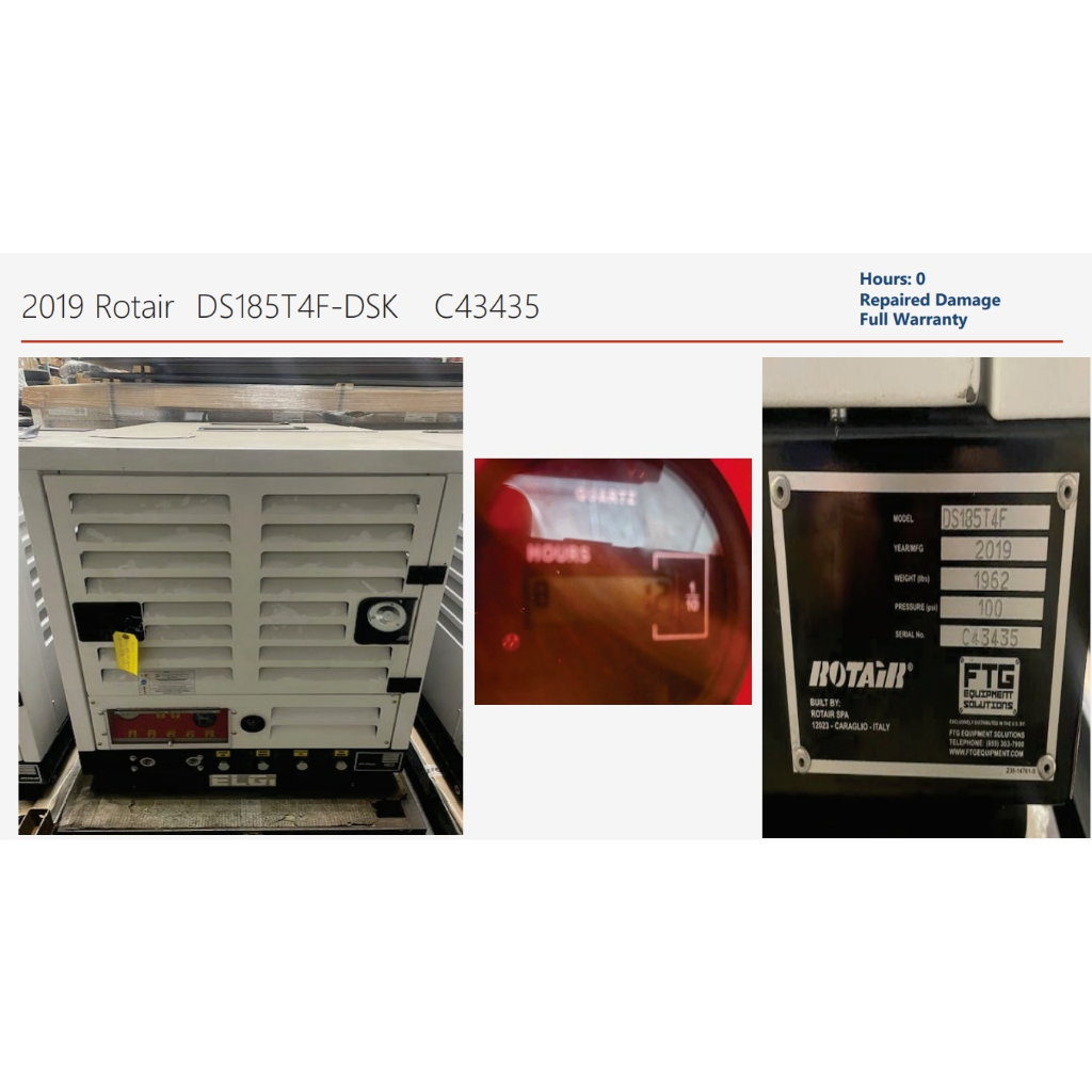 Compresor de remolque ELGi D185T4F 185 CFM - Año del modelo: 2022, carenado cero